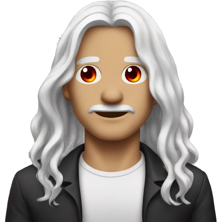 A man whit white long hair,red eyes,red stroke on both eyes emoji