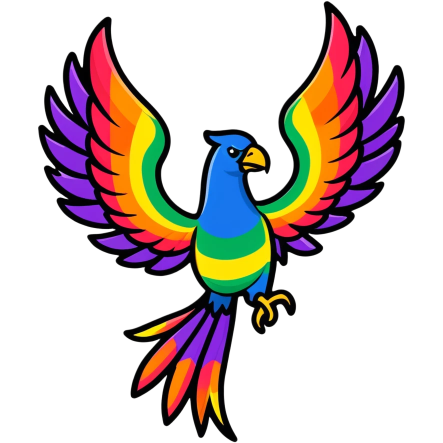 Colorful phoenix with rainbow fire feathers emoji