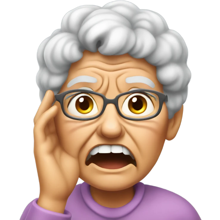 angry grandma cover her ear with her hand emoji