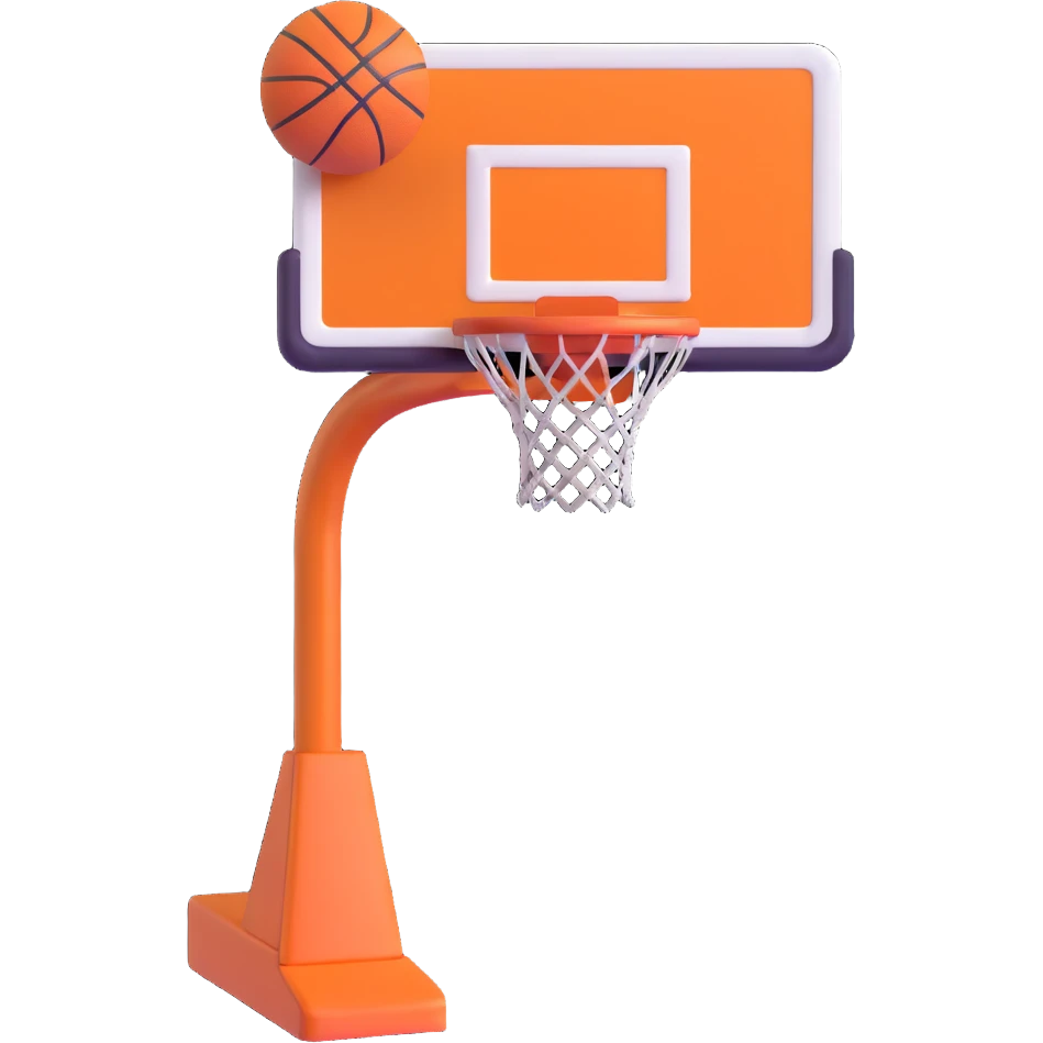 A basketball hoop with a ball going through it, detailed, realistic, sporty emoji