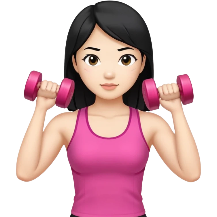 a black hair asian woman working on arm dumbbells emoji