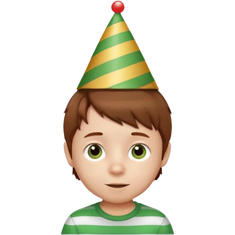 a little boy with birthday hat, striped green shirt, brown hair















 emoji