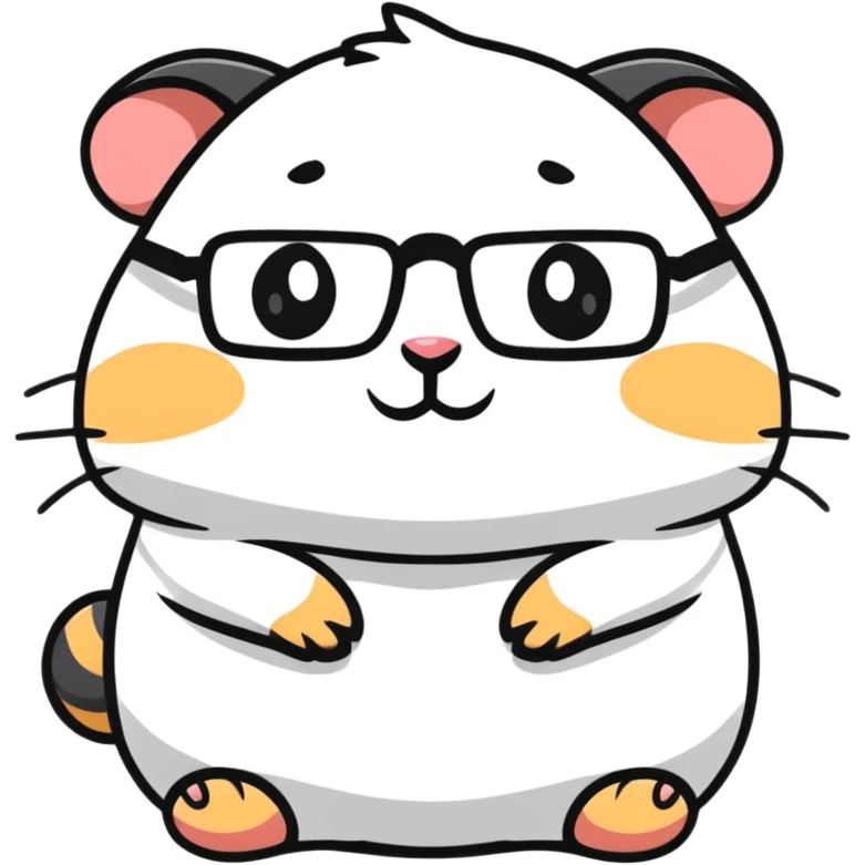 hamster dressed as a philosopher, with glasses and a thoughtful pose emoji