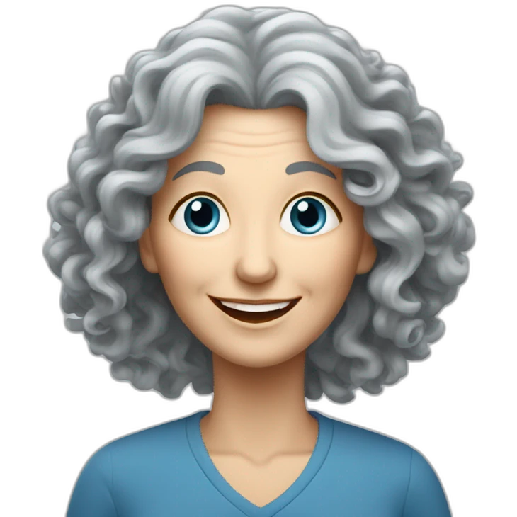 happy older woman with very long curly gray hair and blue eyes is teaching Artificial Intelligence emoji
