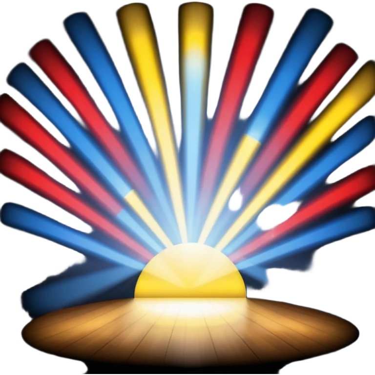 An emoji of stage lights shining brightly. Multiple spotlights in different colors (blue, yellow, red) angled towards a stage, creating a dramatic and concert-like atmosphere. Beams of light cutting through the darkness with a slight glow effect emoji