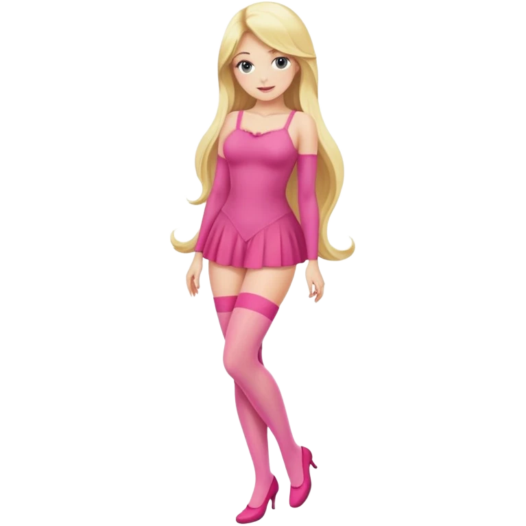 Blonde woman with long hair wearing pink stockings, posing emoji