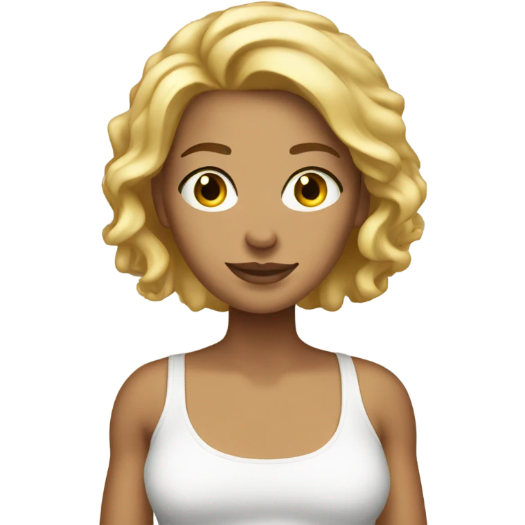 tanned female, blonde, freckles, white tank emoji