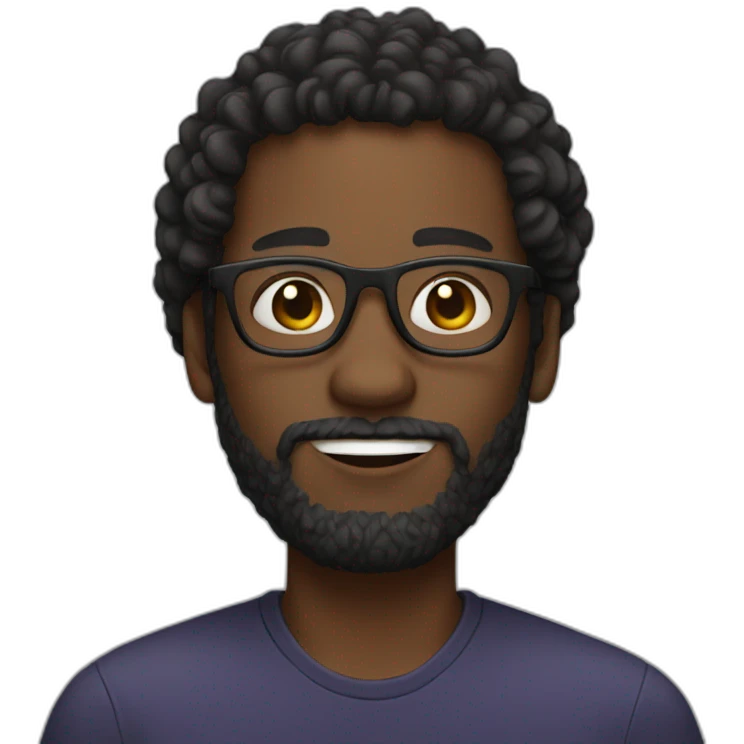 black man with a beard and glasses, with curly hair, brown eyes emoji