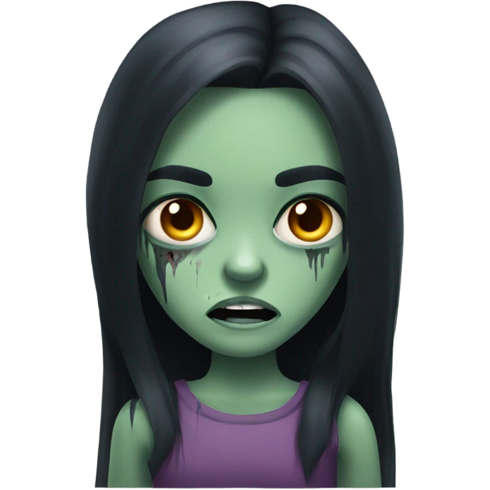 girl zombie with black long hair with teeth and serious face  emoji