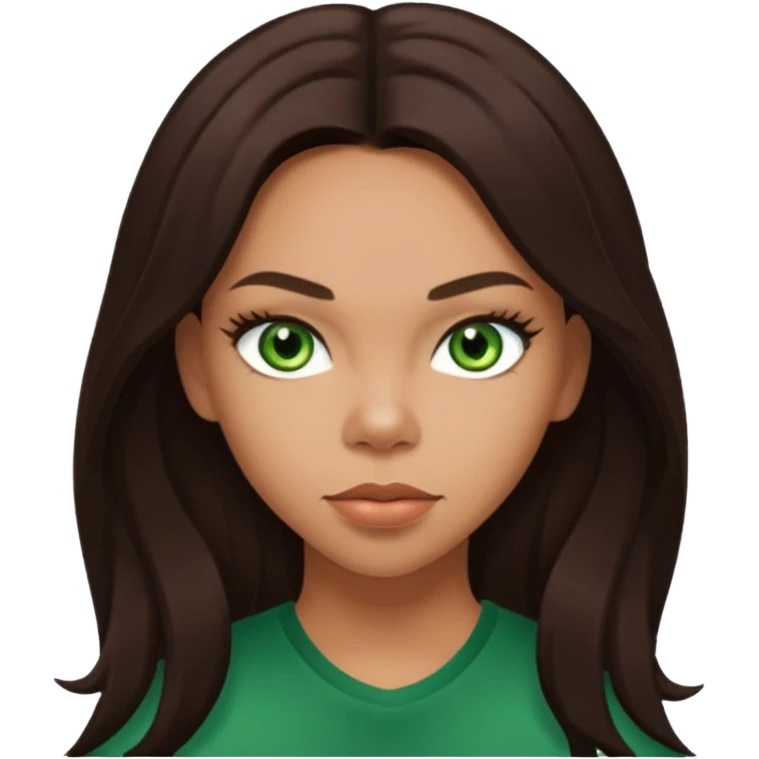 Kiely Williams with long dark brown hair, green eyes  emoji