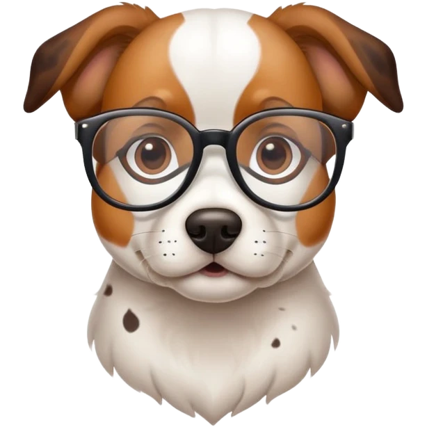 Perro con manchas cafés y gafas emoji