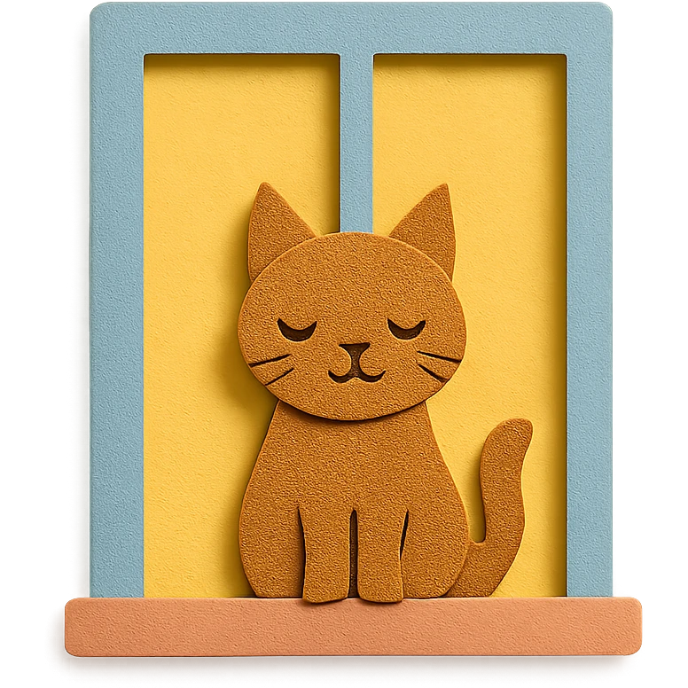 cat at a window with layered paper effect emoji