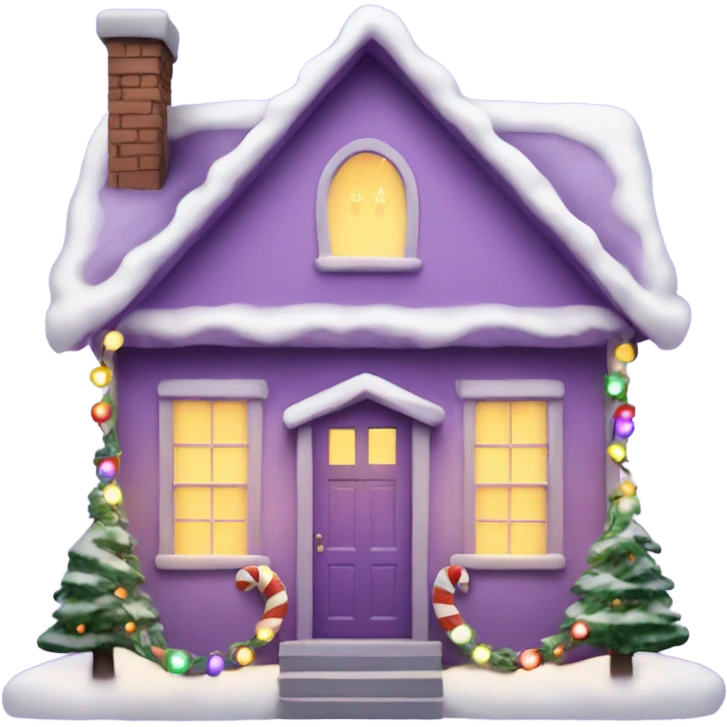 christmas house with lights on and garland light purple emoji