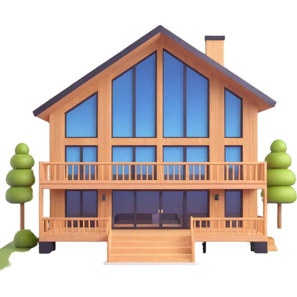 realistic modern home in forest with large windows and wooden exterior emoji