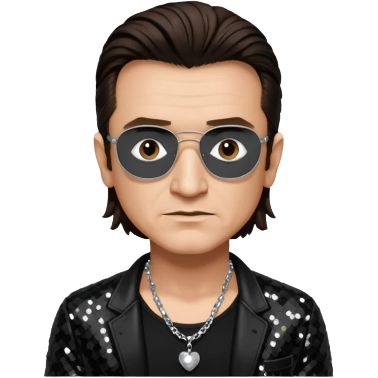 Bono with black sequin jacket, black shirt with necklace, dark brown medium hair emoji