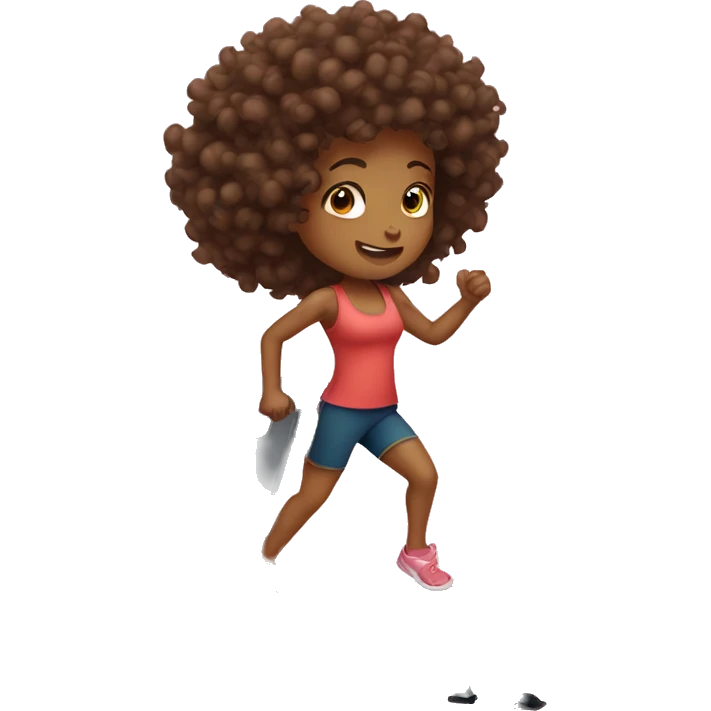 Brown kinky curl haired girl on treadmill  emoji