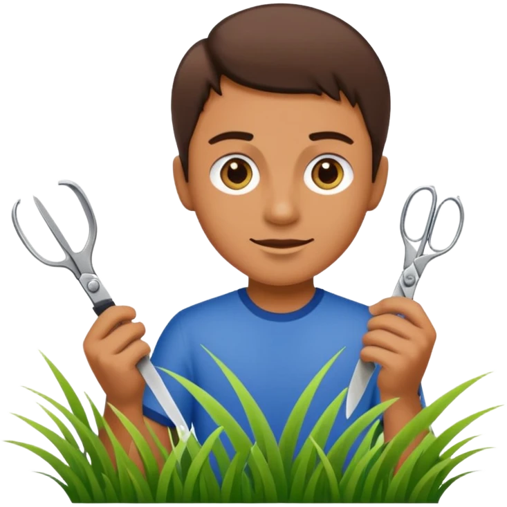 Hand cutting grass with a pair of scisors emoji