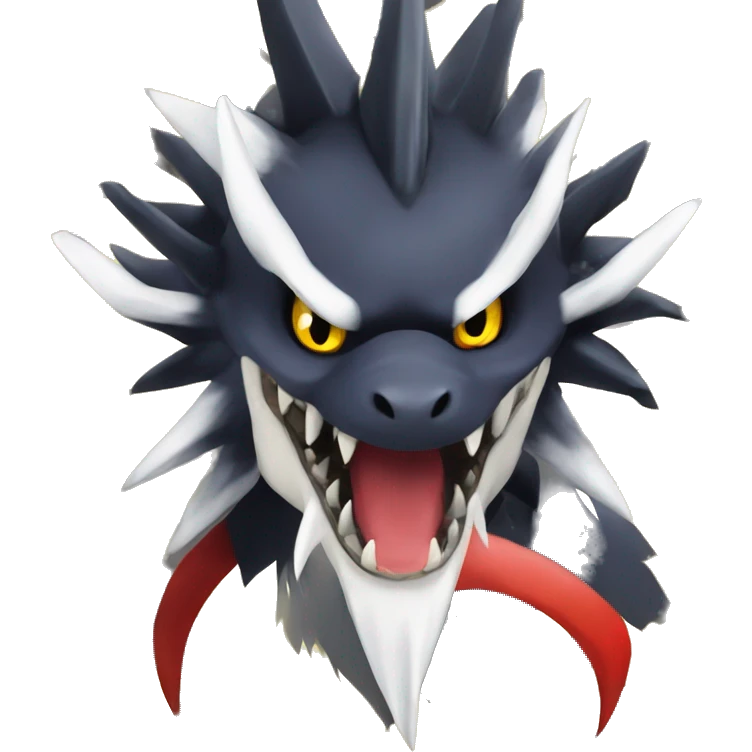 Black Cool Edgy Nargacuga-Garchomp-Absol Fakémon  with White and Red and yellow Edgy markings emoji