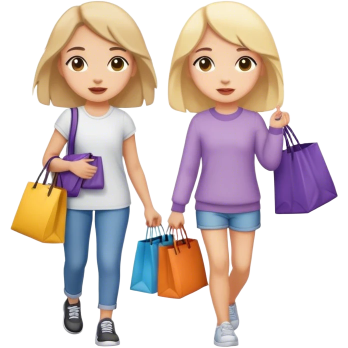 A girl walking down the sidewalk with bags in her hand with her best friend’ with bags  emoji