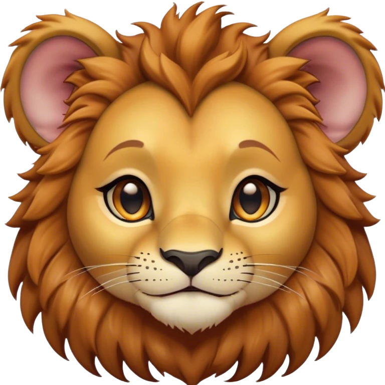 Cinematic Cute Lion Cub Portrait Emoji, Head tilted playfully and inquisitively, featuring a glossy tawny Fur with a lush mane and round, sparkling amber eyes filled with curious mischief, Simplified yet irresistibly adorable features, highly detailed, glowing with a warm, friendly glow, high shine, affectionate and spirited, stylized with a touch of jungle whimsy, bright and endearing, soft glowing outline, capturing the essence of a mischievous yet loving Lion Cub, so playful it feels like it could pounce out of the screen and into your arms! emoji