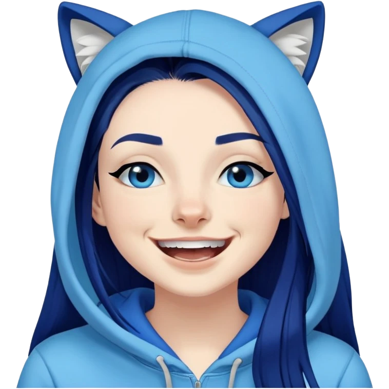 Laughing-long-straight-dark-blue-hair-blue-eyes-thick-black-eyeliner-really-thick-really-long-eye-lashes-sky-blue-puma-hoodie-sweatshirt emoji
