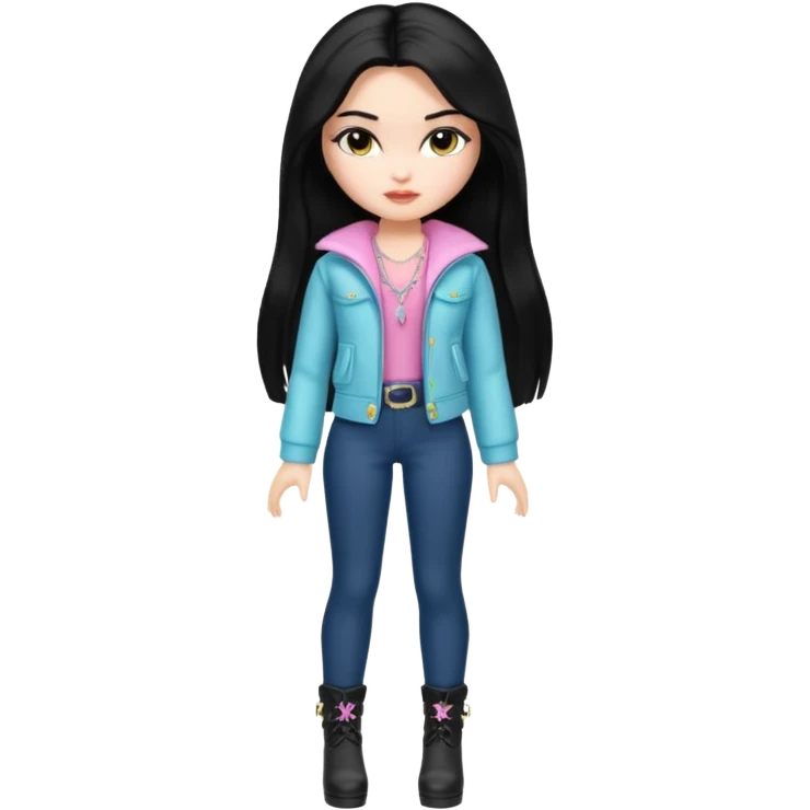 Bratz doll with long black hair and white skin emoji