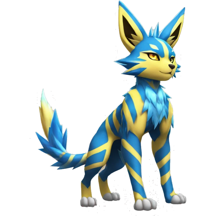 Anthro Edgy Cool Zeraora-Jolteon-Pokémon-Fakémon with shiny blue stripes Full Body Detailed High Quality  emoji