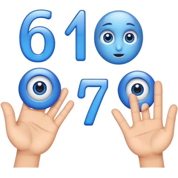 Make 6 and 7 numbers has eyes and hand and make it blue emoji