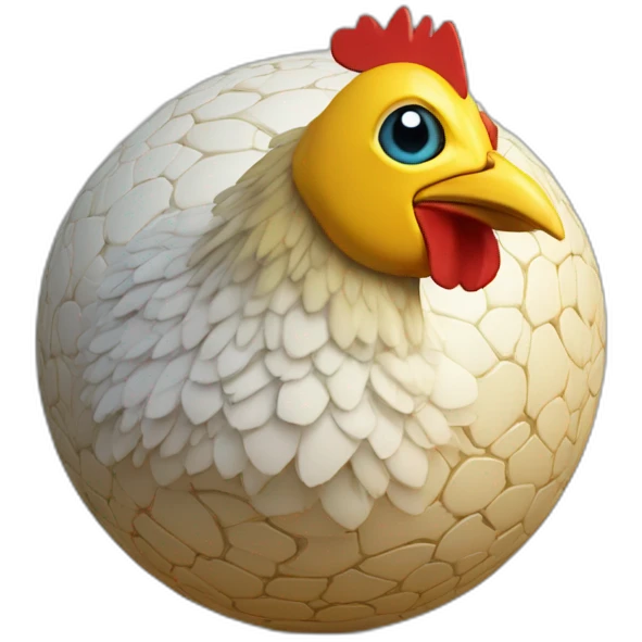 3d sphere with a cartoon Chicken Jockey skin texture with Eye of Horus emoji