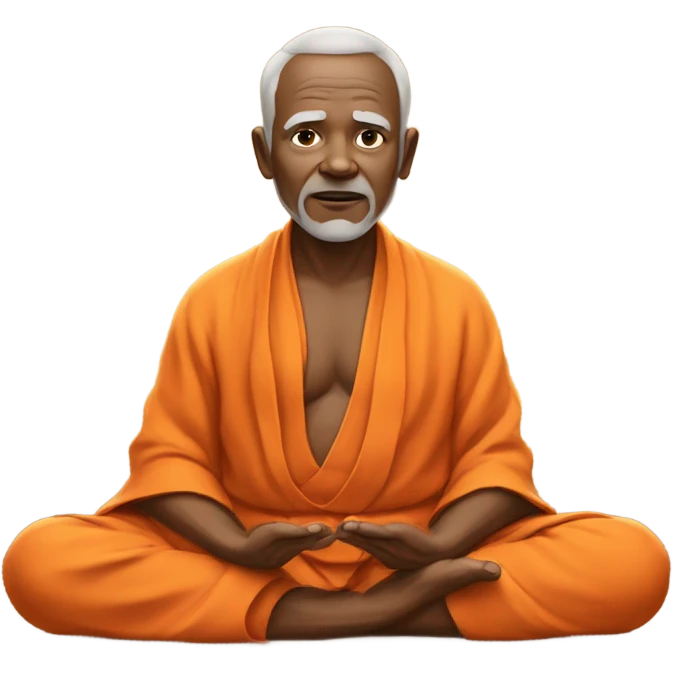 an old yogi with a peaceful and meditative expression. The character should be wearing an orange robe, symbolizing traditional yogic attire. The yogi can be sitting in a lotus position emoji