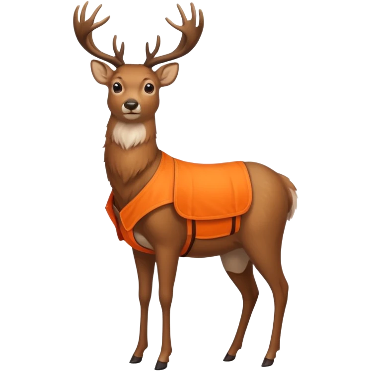 crea un venado de cuerpo completo que lleve un chaleco color naranja y que el chaleco lleve en el lado izquierdo el nombre de (telamon) emoji
