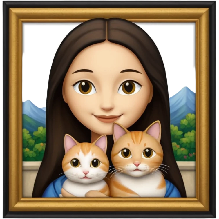 gold frame, painting, Mona Lisa, with cat emoji
