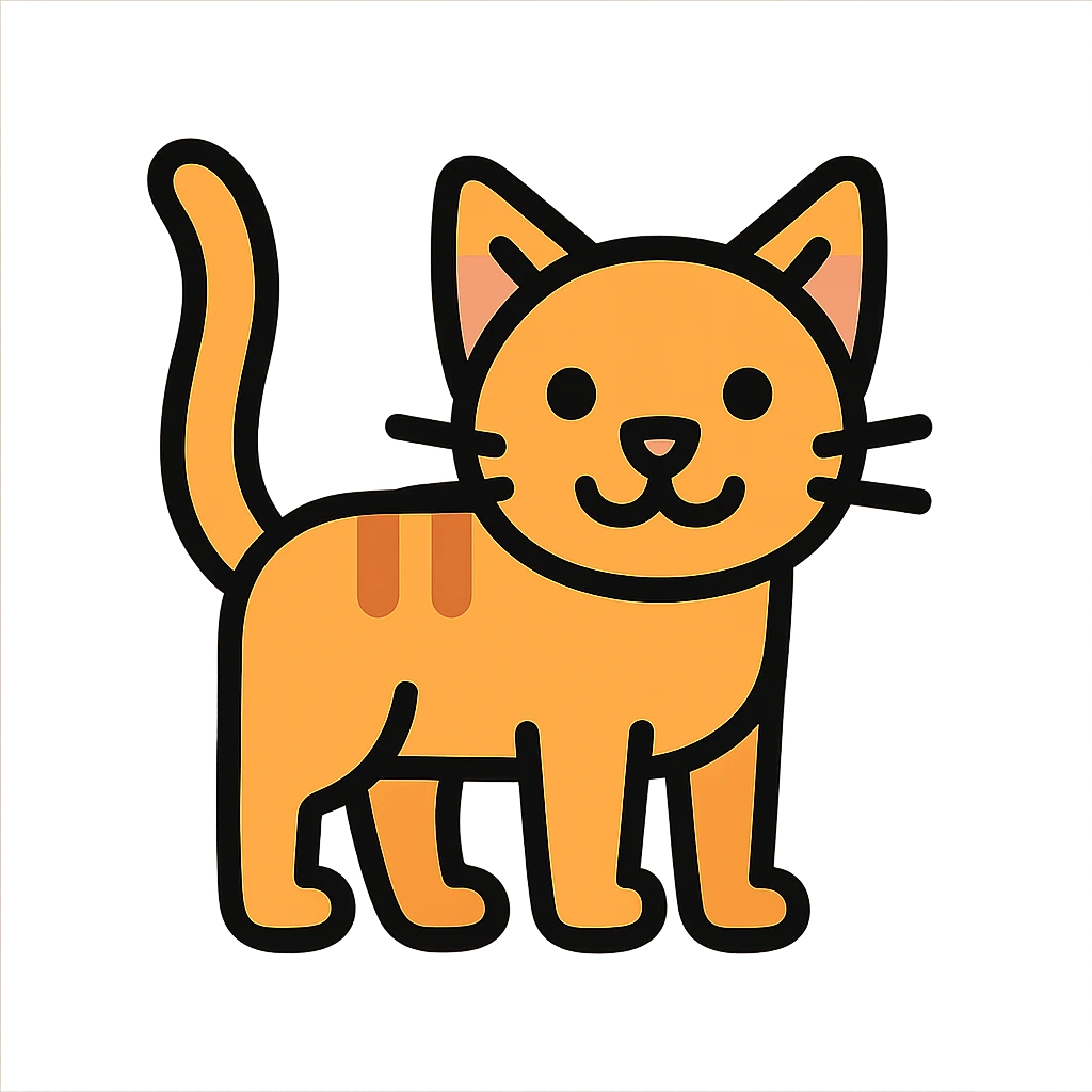 cat standing, tail up, outlined, cheerful and approachable emoji