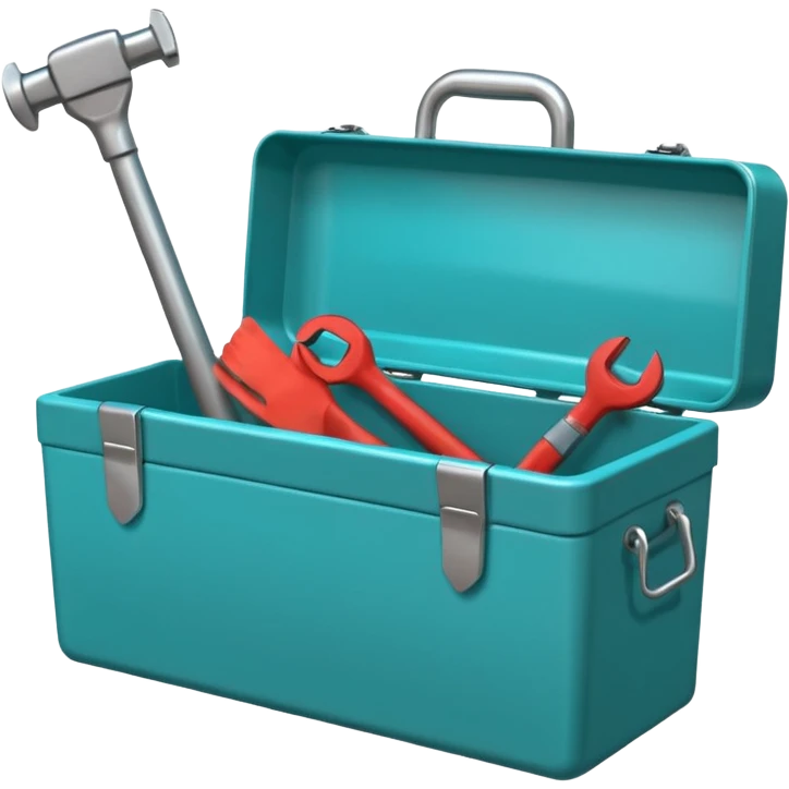 turquoise toolbox for plumber with wrench, plunger, and gloves emoji