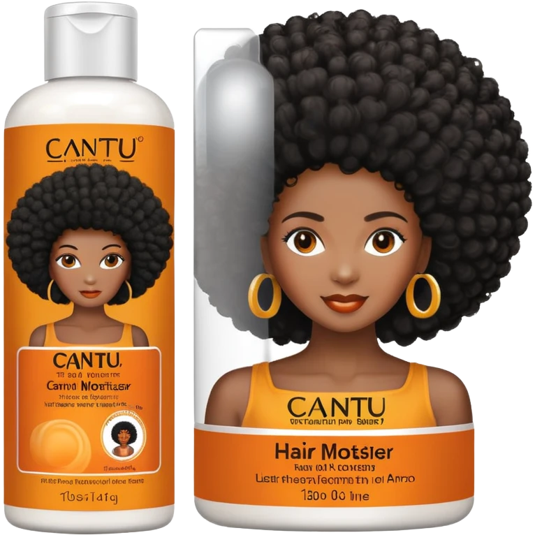 Bottle of Cantu Hair Moisturiser. The label on the bottle should have a picture of a black woman with afro. emoji