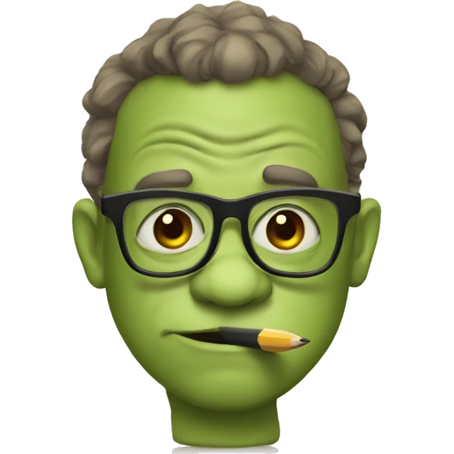 Ogre holding a pencil with nerd glasses  emoji