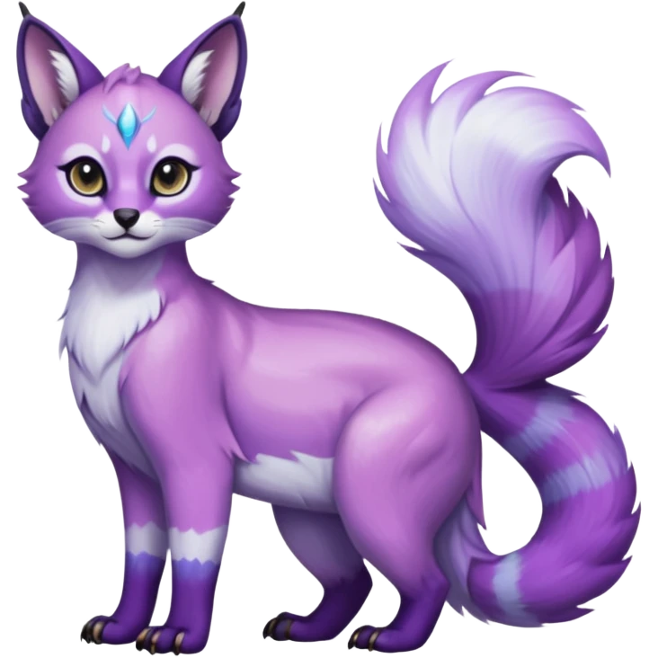 Colorful dark tropical pastel-lilac-lavender-violet iridescent pastel white glorious divine exotic cute cool beautiful shiny beautiful fantasy-caracal-civet-genet-sergal-vernid-Gryphon-Cacomistle-Trico-oncilla-animal-Fakémon-hybrid-fursona (full body) emoji