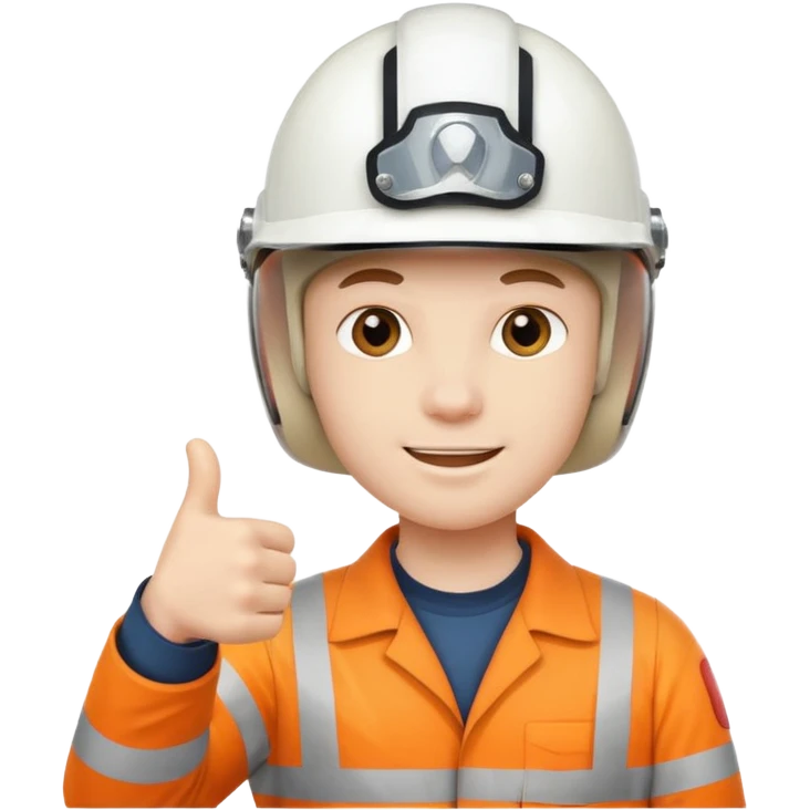 Cara de una persona con casco blanco cun pulgar arriba emoji