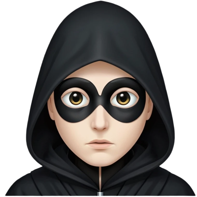 A person wearing a long black robe and a very tall, pointed black hood that covers their entire face, with a small eye slit showing one e emoji