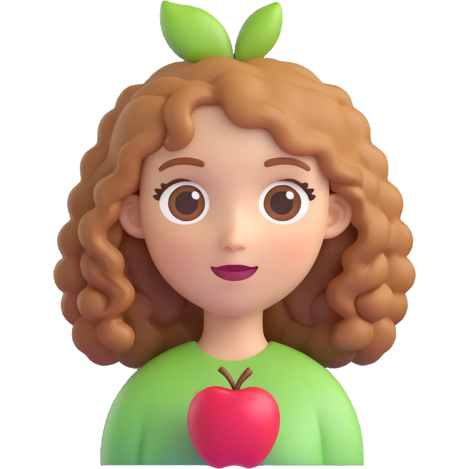 white girl with light brown curly hair, 3D Apple emoji style emoji