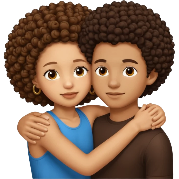 A lightskin with afro boy and brown skin girl with curls hug emoji