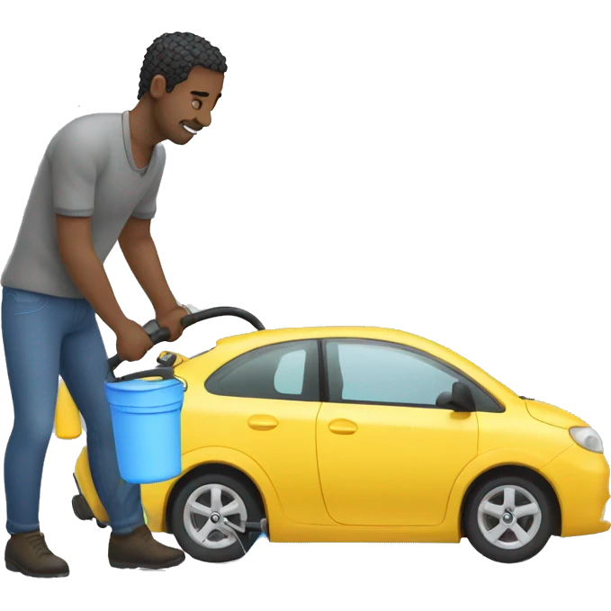man washing a car with pressure washer emoji