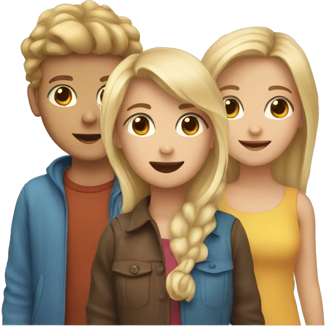 Three friends a blond boy a blond girl and a girl with brown hair emoji