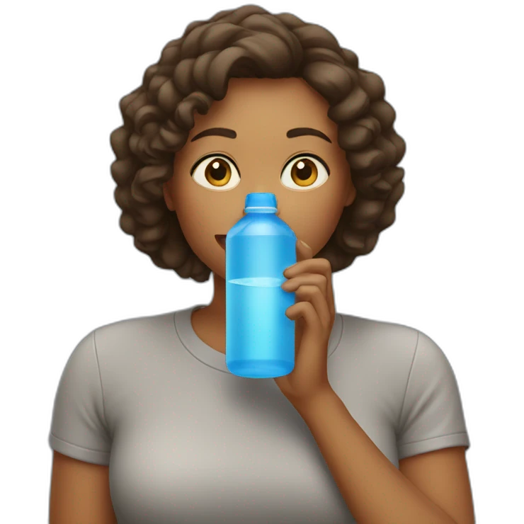woman drinking from water bottle bigger than her emoji