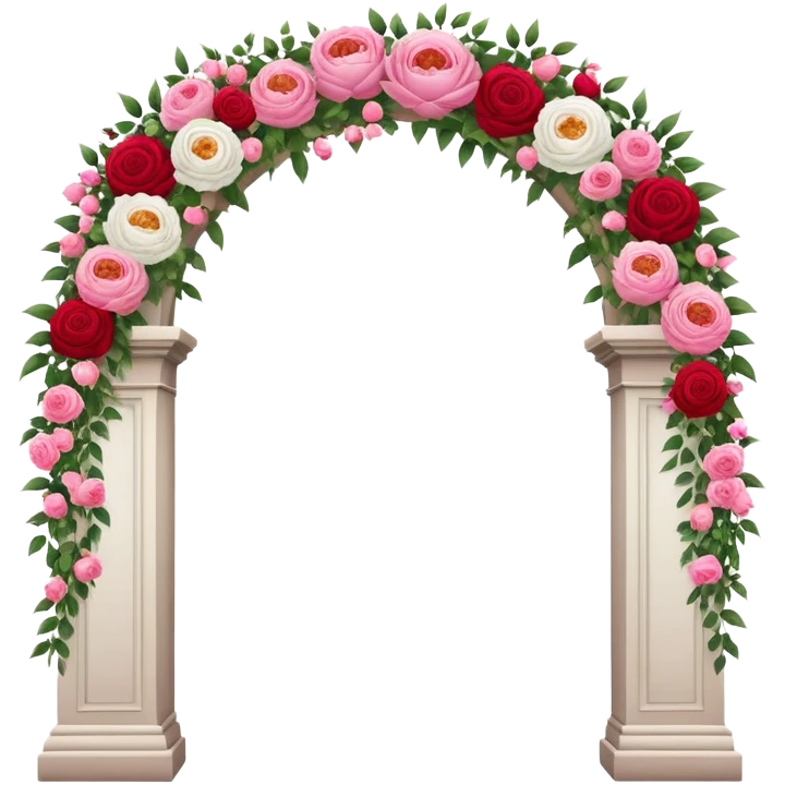 White tall archway with romantic pink and red flowers  emoji