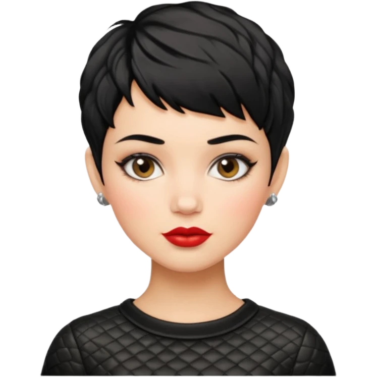 woman pixie cut textured black hair shiny lips and dimpled  emoji