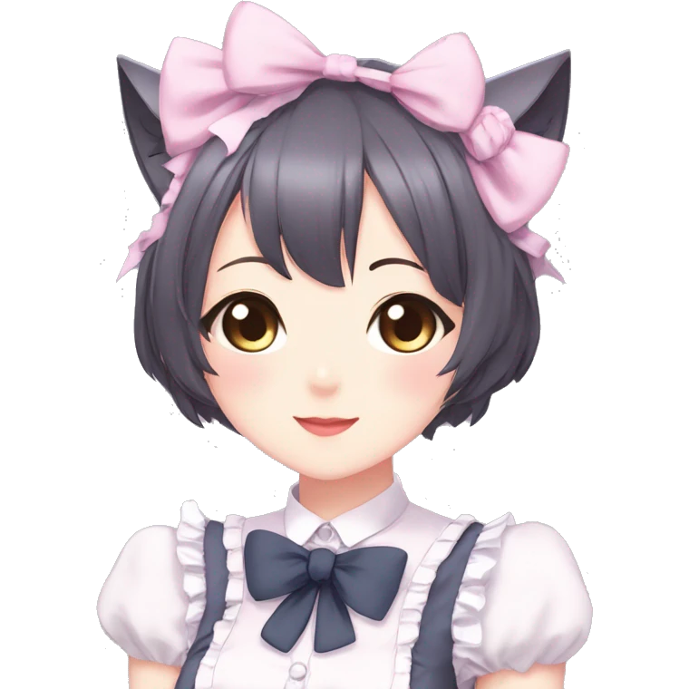 Gorgeous anime style catgirl with blushing face with maid outfit bow tie idol model kawaiicore pearly petite simplistic aesthetic trending style emoji