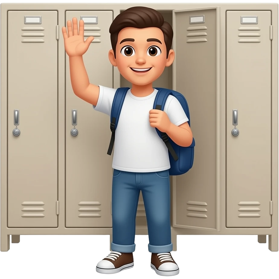 Backpack, cubby, and raise your hand emoji