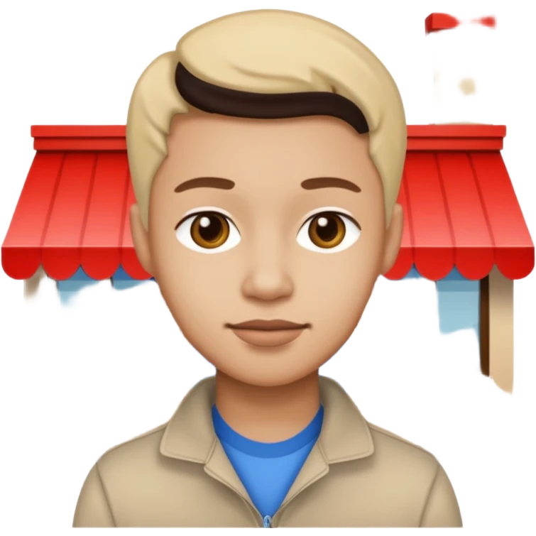 a single 2D line-drawn character + small shop emoji