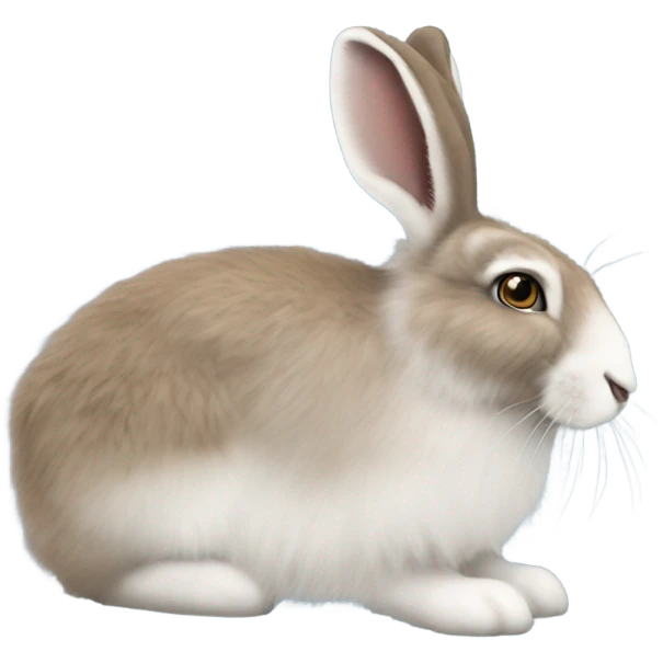 snowshoe hare very fluffy, no legs. laying down, side view, blue eyes emoji